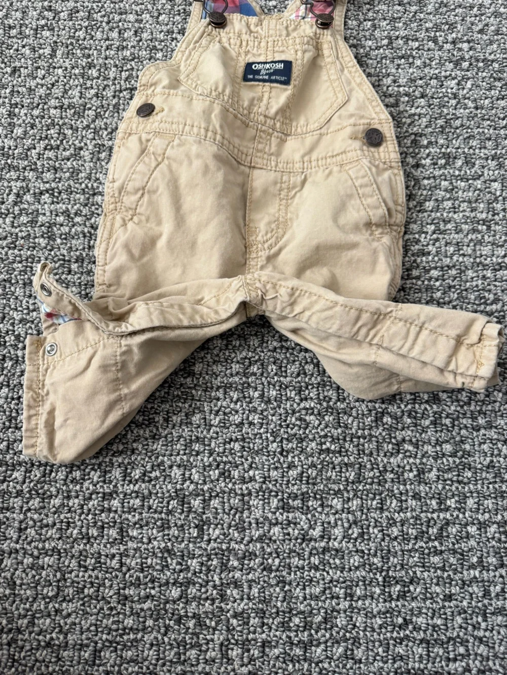 OshKosh B'gosh Khaki Baby Overalls with Plaid Lining